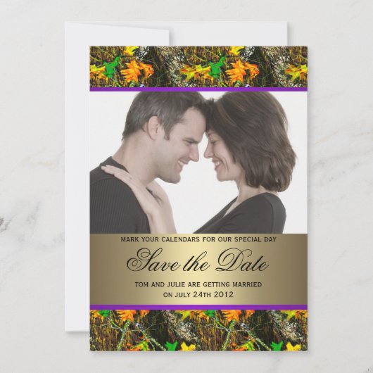 迷彩柄写真の日付を保存 招待状 (正面)