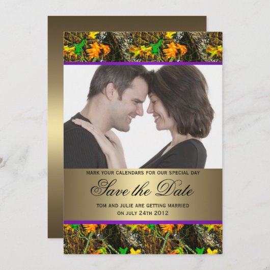 迷彩柄写真の日付を保存 招待状 (正面/裏面)