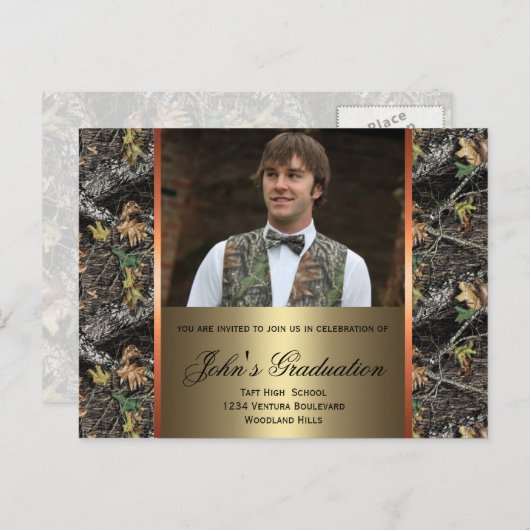 迷彩柄写真卒業はがき インビテーションポストカード (正面/裏面)