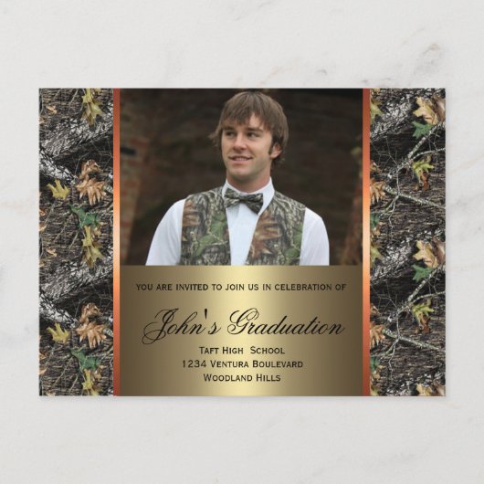 迷彩柄写真卒業はがき インビテーションポストカード (正面)