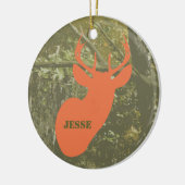 迷彩柄及びシカのヘッドパーソナライズなオーナメント セラミックオーナメント (左)
