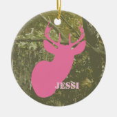 迷彩柄及びピンクのシカの頭部のパーソナライズなオーナメント セラミックオーナメント (正面)