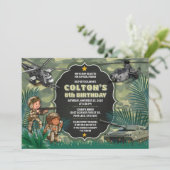 迷彩柄招待状、キッズアーミーゲーム誕生日パーティー 招待状 (スタンド正面)