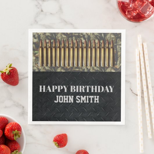 迷彩柄狩りアムモバースデーパーティーメンズナプキンス (インサイチュ)