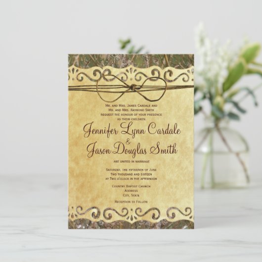 迷彩柄狩りヴィンテージ紙結婚式招待状 招待状 (スタンド正面)