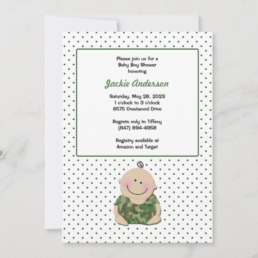 迷彩柄男の赤ちゃん招待状誕生日またはベビーシャワー 招待状 (正面)