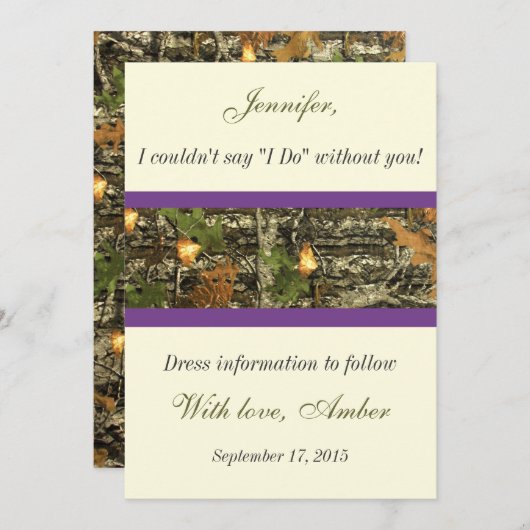 迷彩柄私の花嫁の付き添い招待状 招待状 (正面/裏面)