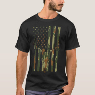 迷彩柄米国国旗の鹿スカルヴィンテージ狩り愛国的 Tシャツ