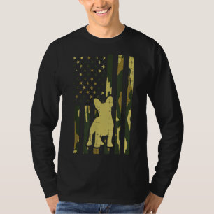 迷彩柄米国国旗フランスのブルドッグフレンチパトリオットドッグL Tシャツ