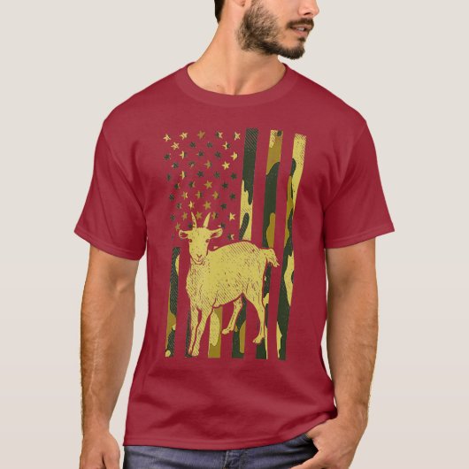 迷彩柄米国国旗ヤギ軍隊農場動物愛国 Tシャツ (正面)