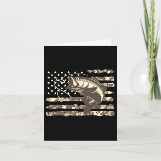 迷彩柄米国国旗B魚クール魚釣り愛国男性Wom カード (正面)