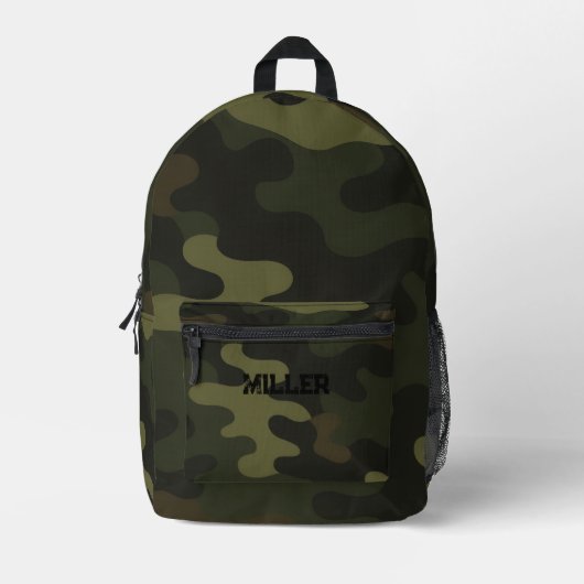 迷彩柄自然グリーンブラウンズブラックアクセントモダン プリントバックパック (正面)