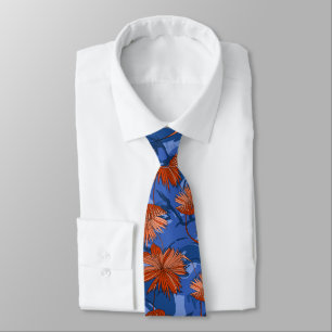 迷彩柄花フローラブルー両面印刷 ネクタイ