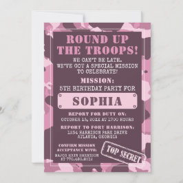 迷彩柄誕生日パーティーの招待状、軍隊、任務 招待状