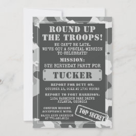 迷彩柄誕生日パーティーの招待状、軍隊、任務 招待状