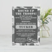 迷彩柄誕生日パーティーの招待状、軍隊、任務 招待状 (スタンド正面)