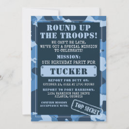 迷彩柄誕生日パーティーの招待状、軍隊、任務 招待状