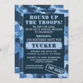 迷彩柄誕生日パーティーの招待状、軍隊、任務 招待状 (正面/裏面)