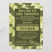 迷彩柄誕生日パーティーの招待状、軍隊、任務 招待状 (正面/裏面)