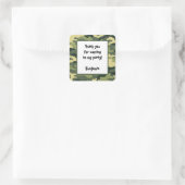 迷彩柄誕生日パーティー好意ステッカーグリーン スクエアシール (バッグ)