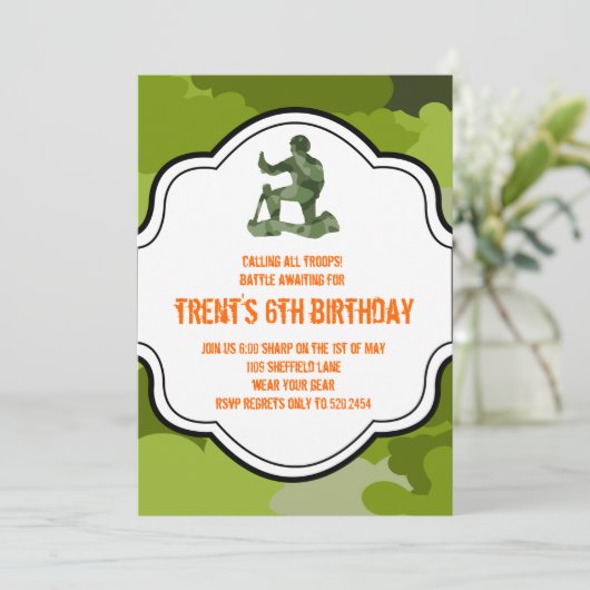 迷彩柄軍人狩りの男の子の双生児 招待状 (スタンド正面)