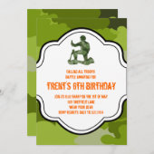 迷彩柄軍人狩りの男の子の双生児 招待状 (正面/裏面)