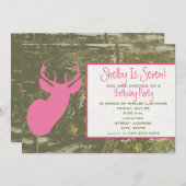 迷彩柄&ピンクディアヘッドバースデーパーティー招待状 招待状 (正面/裏面)