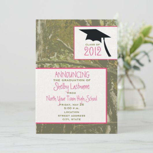 迷彩柄&ピンク2012卒業発表 招待状 (スタンド正面)