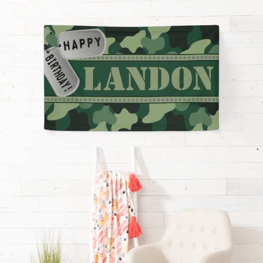 迷彩柄、Dogtagsの軍隊の誕生会 横断幕 (インサイチュ)