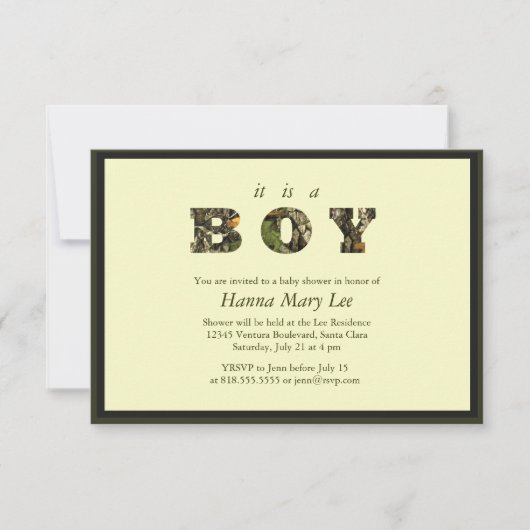 迷彩柄It's a Boy Baby Shawer招待状 招待状 (正面)