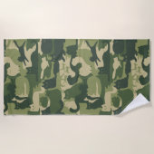 迷彩猫パターン軍グリーンキティ猫迷彩柄 ビーチタオル (正面)