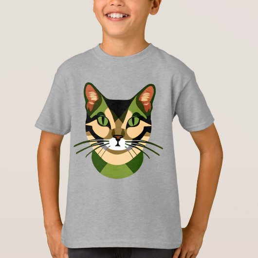 迷彩猫ポートレートキッズティー Tシャツ (正面)