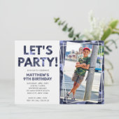 迷彩誕生日レッツブルーパーティー迷彩柄写真 招待状 (スタンド正面)