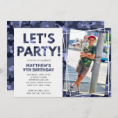 迷彩誕生日レッツブルーパーティー迷彩柄写真 招待状 (正面/裏面)