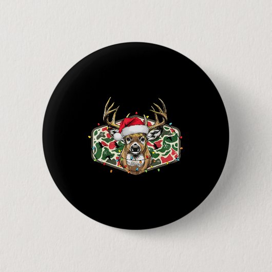 迷彩 クリスマス サンタ 鹿 狩猟シーズン クリスマス休暇 オ 缶バッジ (正面)