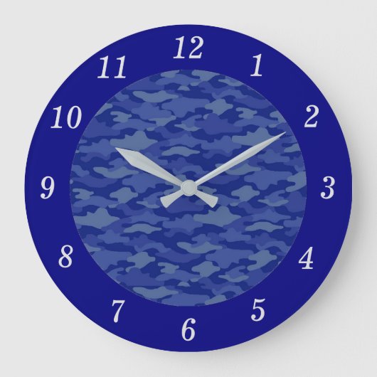 迷彩　ブルー  ラウンド壁時計 ラージ壁時計 (正面)