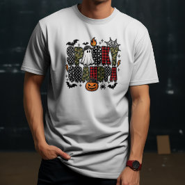 迷惑おじいちゃんハロウィン | カモフラージュ柄チェック柄ミックス Tシャツ