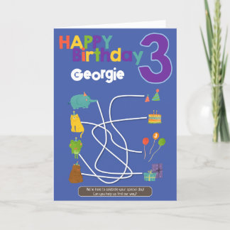 迷路アクティビティ3rdバースデーカード – 動物のトレース サンキューカード