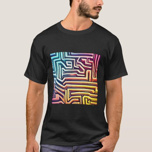 迷路アート – 明るく鮮やか迷路カラフル Tシャツ (正面)