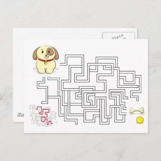 迷路ゲーム 犬とボール ポストカード (正面/裏面)
