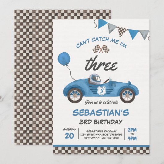追いつけないよ！僕は3歳のレーシングカー誕生日 招待状 (正面/裏面)