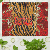 追加の名前文字彼女はトラのストライプ花を流した キッチンタオル (折り畳み)