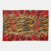 追加の名前文字彼女はトラのストライプ花を流した キッチンタオル (横)