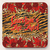 追加の名前文字彼女はトラのストライプ花を流した コースター (正面)