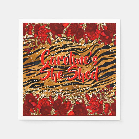 追加の名前文字彼女はトラのストライプ花を流した スタンダードカクテルナプキン (正面)