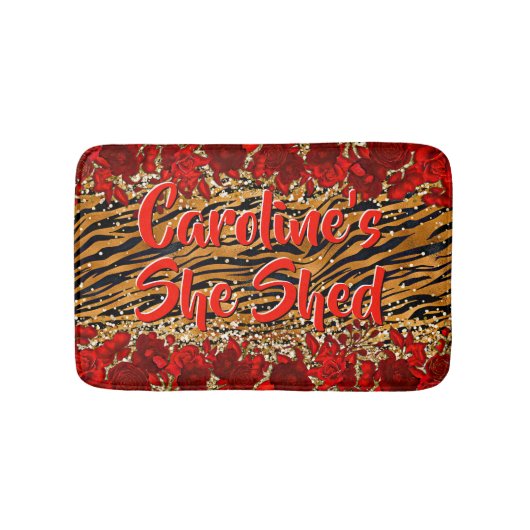 追加の名前文字彼女はトラのストライプ花を流した バスマット (正面)