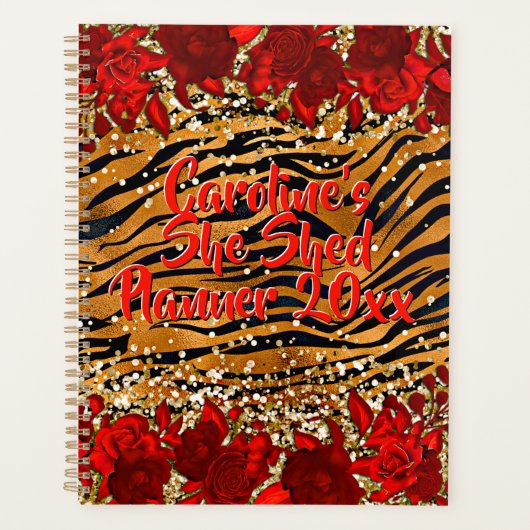 追加の名前文字彼女はトラのストライプ花を流した プランナー手帳 (正面)