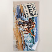 追加の名前，コッカースパニエル犬波犬に飛び散る ビーチタオル (正面)