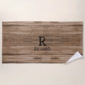 追加イニシャル名Wood Wooden Plank Wall Look ビーチタオル (正面)