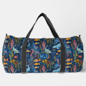 追加イニシャル、スイミングブルーイルカ&金ゴールド魚 ダッフルバッグ (正面)